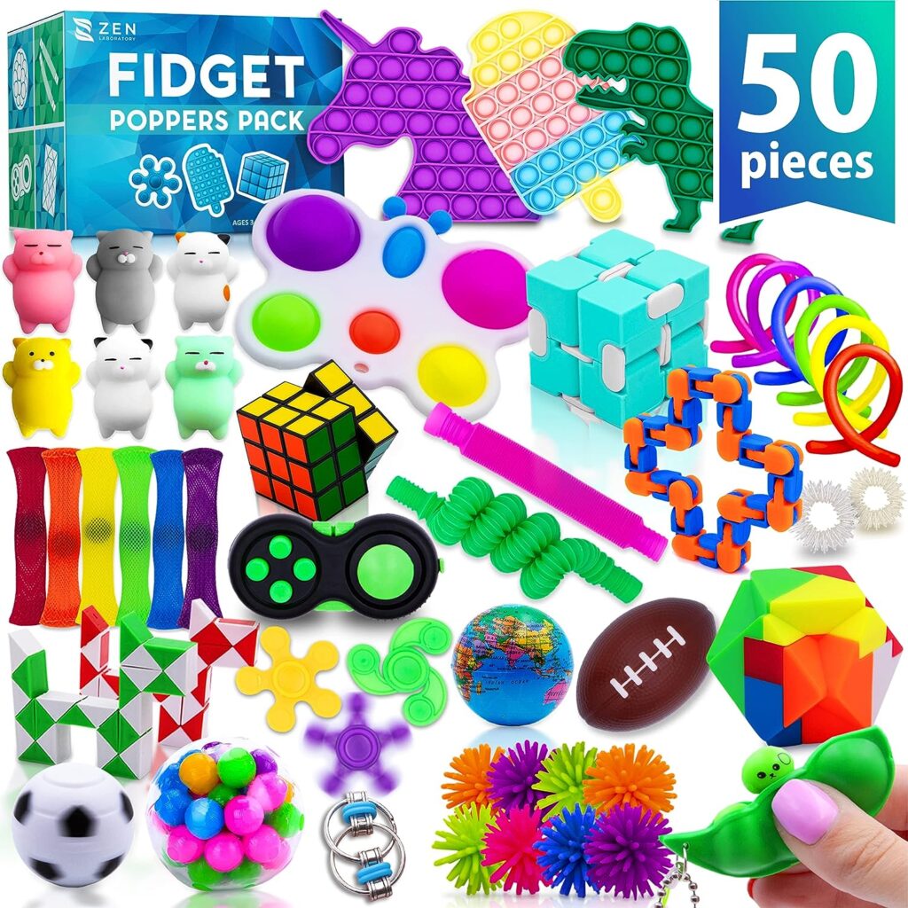 50 Pcs Fidget Pack - Party Favors Gifts for Kids, Adults  Autistics - Stress Relief Autism Sensory Toy - Fidget Toys Bulk for Classroom Treasure Box Prizes - Pop Its Fidgets Stocking Stuffers
