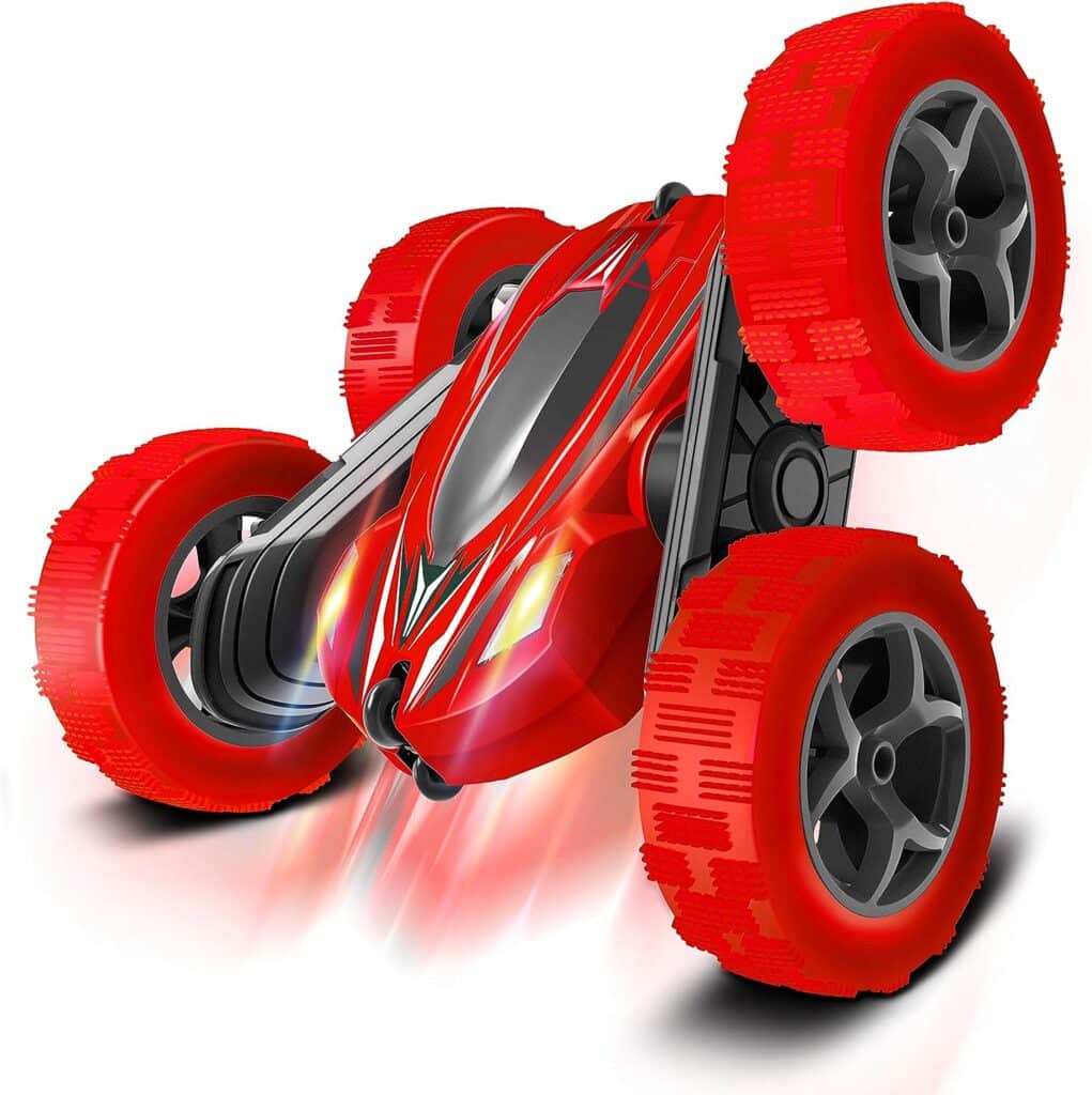 FREE TO FLY Toys Remote Control Car for Kids: Red 4WD Stunt RC Cars with 2 Rechargeable Battery - Double Sliding Hobby Car Birthday Gifts for Toddlers at Age of 6 7 8 9 10 Boys  Girls