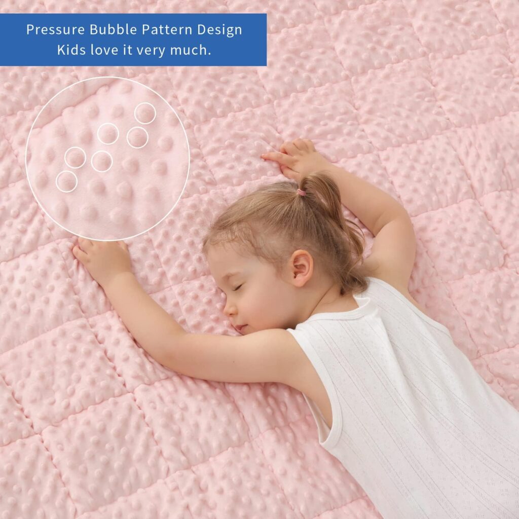 Huloo Sleep Kids Weighted Blanket Twin 7lbs (41×60,Pink) Breathable Soft Minky Weighted Throw Blanket for All Season,Heavy Blanket with Premium Glass Beads