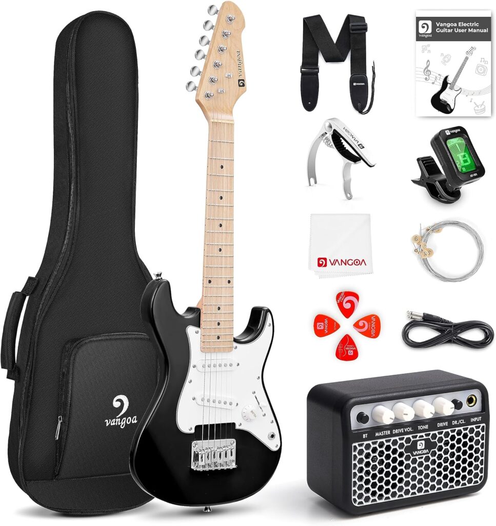 Kids Electric Guitar Vangoa 30 Inch Electric Guitar for Kids Beginner Kit for Boys Girls with Amp, Bag, Strap, Extra Strings, Capo, Tuner, Picks, Cable (Black)