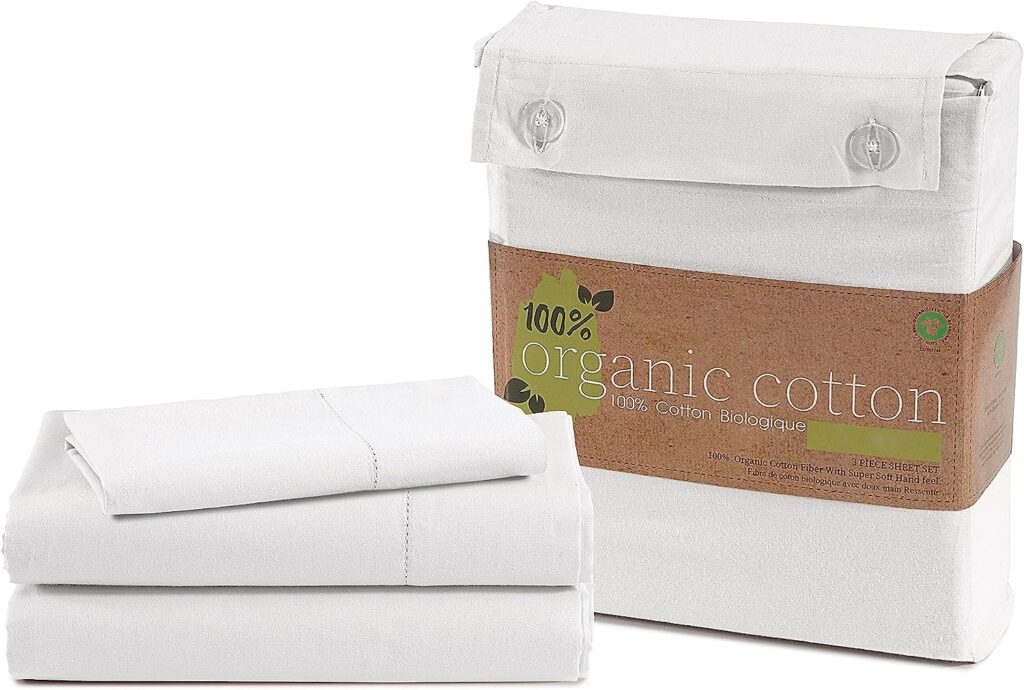 LANE LINEN 100% Organic Cotton White Twin Sheets Set, 3-Piece Pure Organic Cotton Percale Sheets,Twin Sheets, Ultra Soft Bedding Sheets, Fits Mattress Upto 15 Deep - White