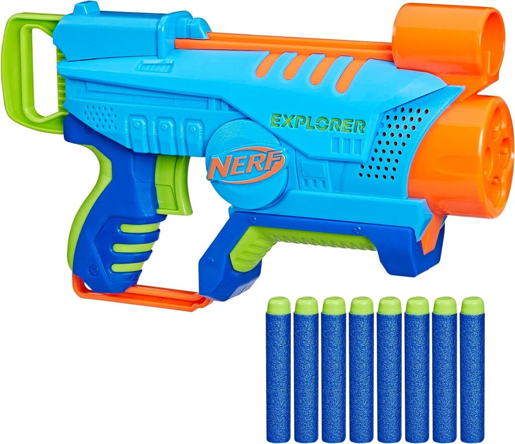 Best Nerf Guns for Kids - Nerf Elite Junior Explorer Easy-Play Toy Foam Blaster, 8 Darts for Kids Outdoor Games, Ages 6  Up