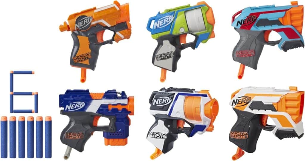 Best Nerf Guns for Kids - NERF MicroShots 6-Blaster Bundle - 6 Mini Dart-Firing Elite Blasters and 6 Official Elite Darts - for Kids, Teens, Adults (Amazon Exclusive), 1.73 x 16.5 x 10.98 inches