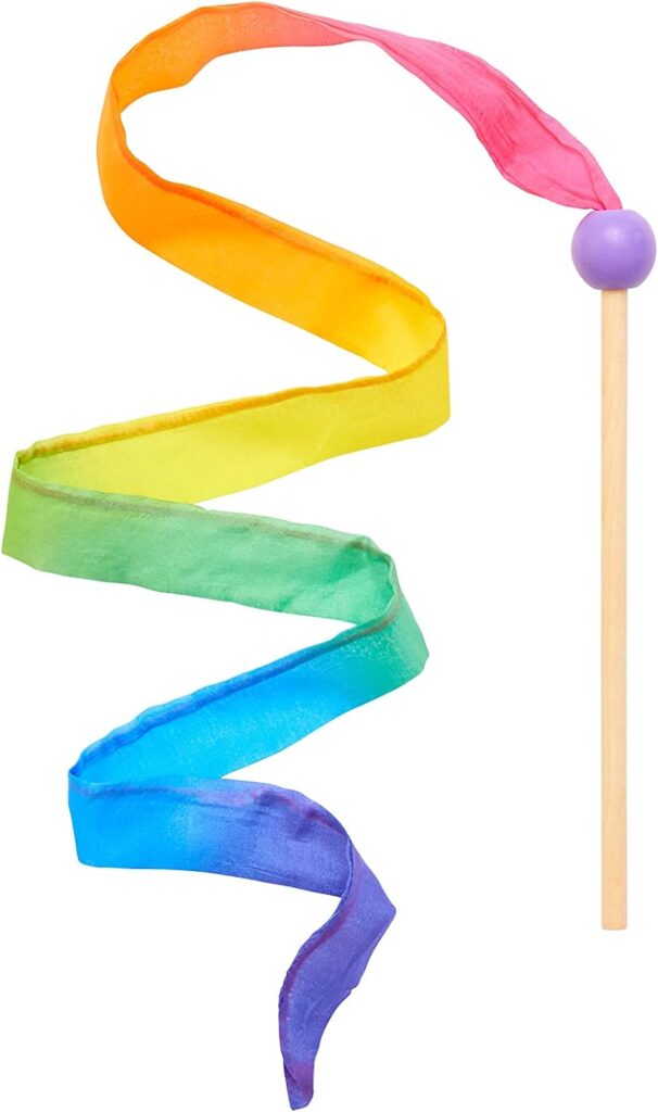 Sarahs Silks Mini Rainbow Streamer - Long Ribbon Wand for Kids, Pretend Play, Dance, Baton Stick Twirling, and Gymnastics Party Favors | 100% Silk and Wood Montessori and Waldorf Toys (1)