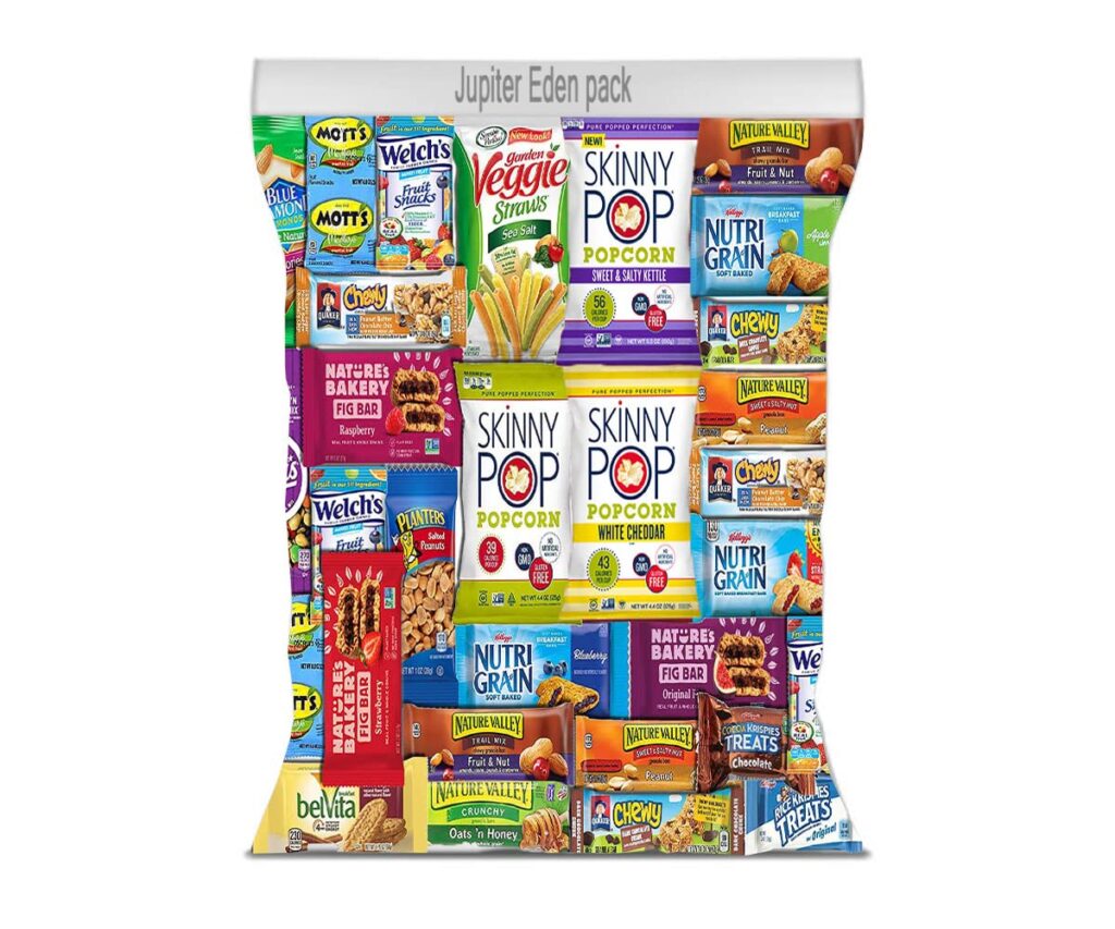 Jupiter Eden Snack Box Variety Pack Discover a whole new world of Healthy Snacks - Snack Variety Women Men Adult Kid Teens Christmas Gift Basket ((33 pk))