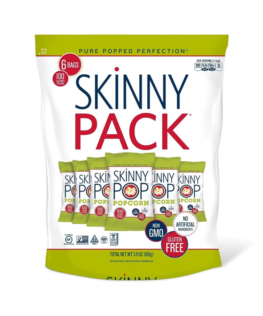 SkinnyPop Popcorn, Gluten Free, Dairy Free, Non-GMO, Healthy Snacks, Halloween Snacks for Kids, Skinny Pop Original Popcorn Snack Packs, 0.65oz Individual Size Snack Bags (6 Count)
