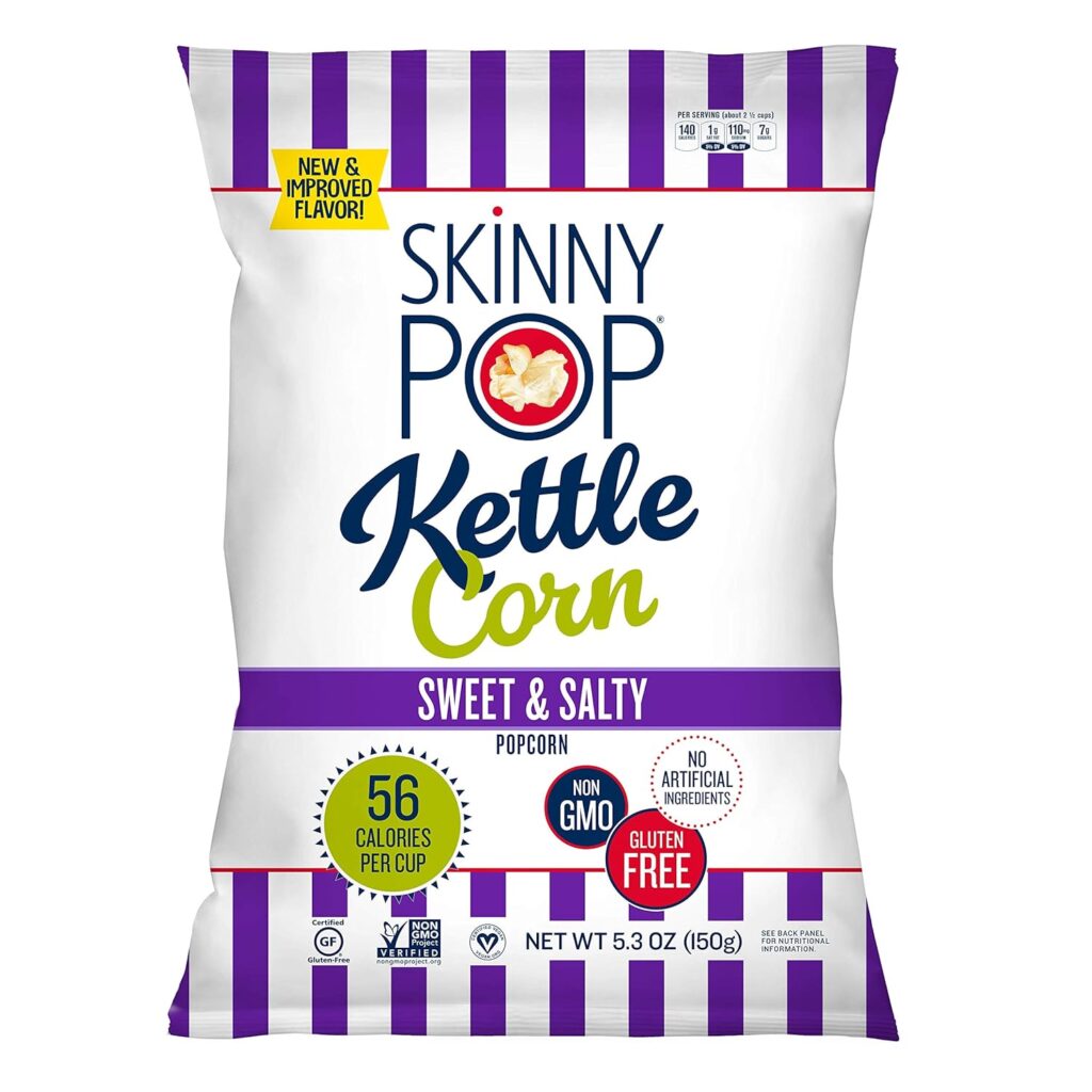 SkinnyPop Popped Sweet  Salty Kettle Popcorn, Gluten Free, Vegan Popcorn, Non-GMO, Healthy Popcorn Snacks, Halloween Snacks for Kids, Skinny Pop, 5.3oz Grocery Sized Bag